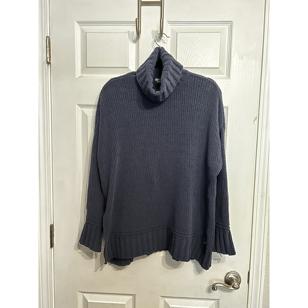 Aerie Small Oversized Chunky Knit Turtleneck Sweater Side Slit Gray Soft Cozy